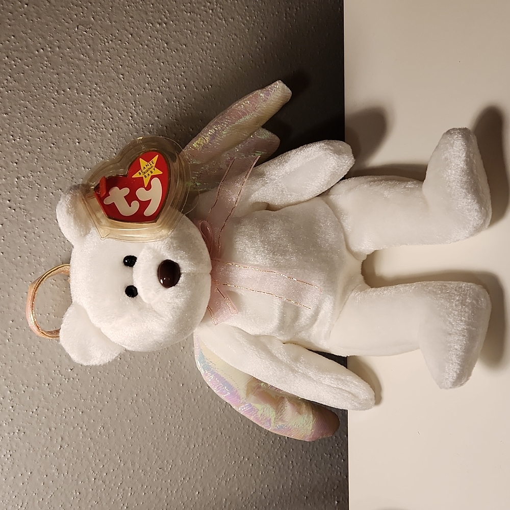 NWT RARE TY Beanie Baby Halo Angel w/ Brown Nose Pink Neck Bow. Original #466!!!